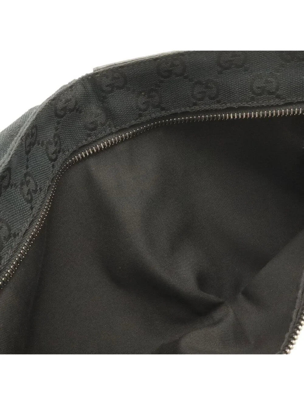 Gucci GG Canvas Belt Bag Waist Pouch Hip Bag Leather Black Silver